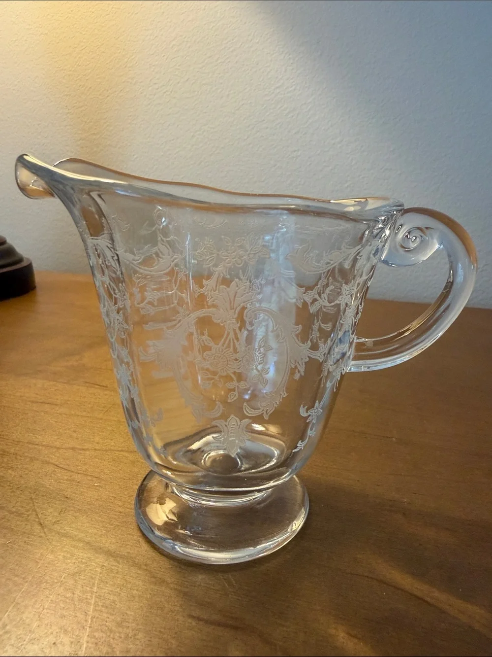 Vintage Fostoria Navarre Pattern Clear Etched Glass Open Creamer Pitcher
